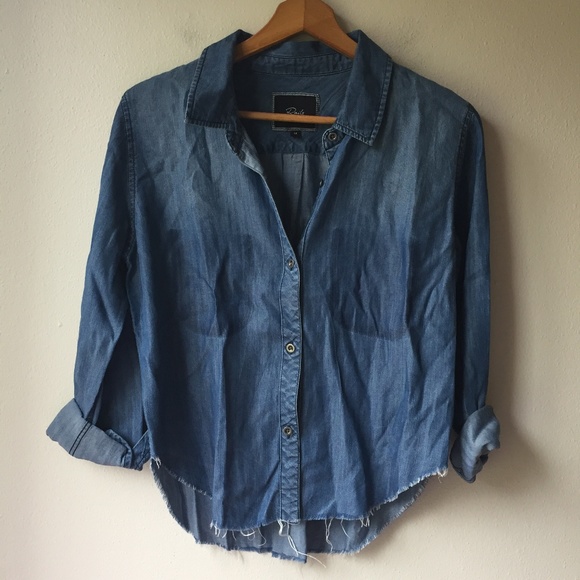 Rails Raw Hem Button Down Chambray Shirt - Picture 1 of 6